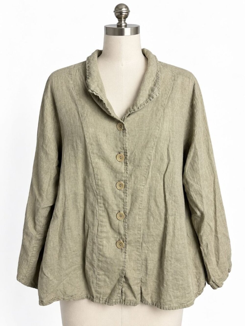 FLAX Linen Jacket 1G Beige Tan Button Front High Low Lagenlook Art to Wear